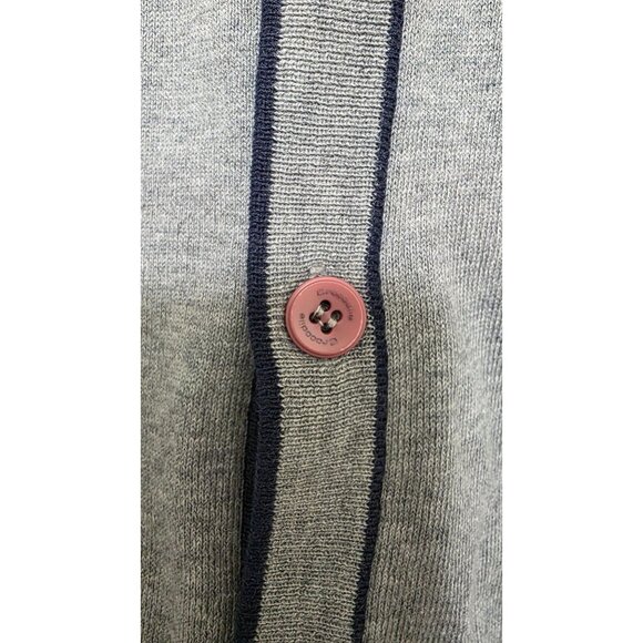 Crocodile Men's Gray V-Neck Cardigan Sweater Navy Trim & Button Front Size M - Picture 6 of 8